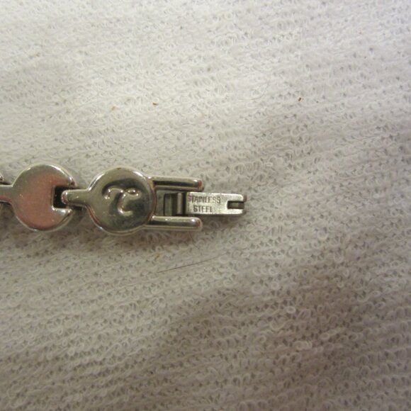 VTG STAINLESS STEEL BRACELET W/MILKY WHITE RHINESTONES - Picture 6 of 6